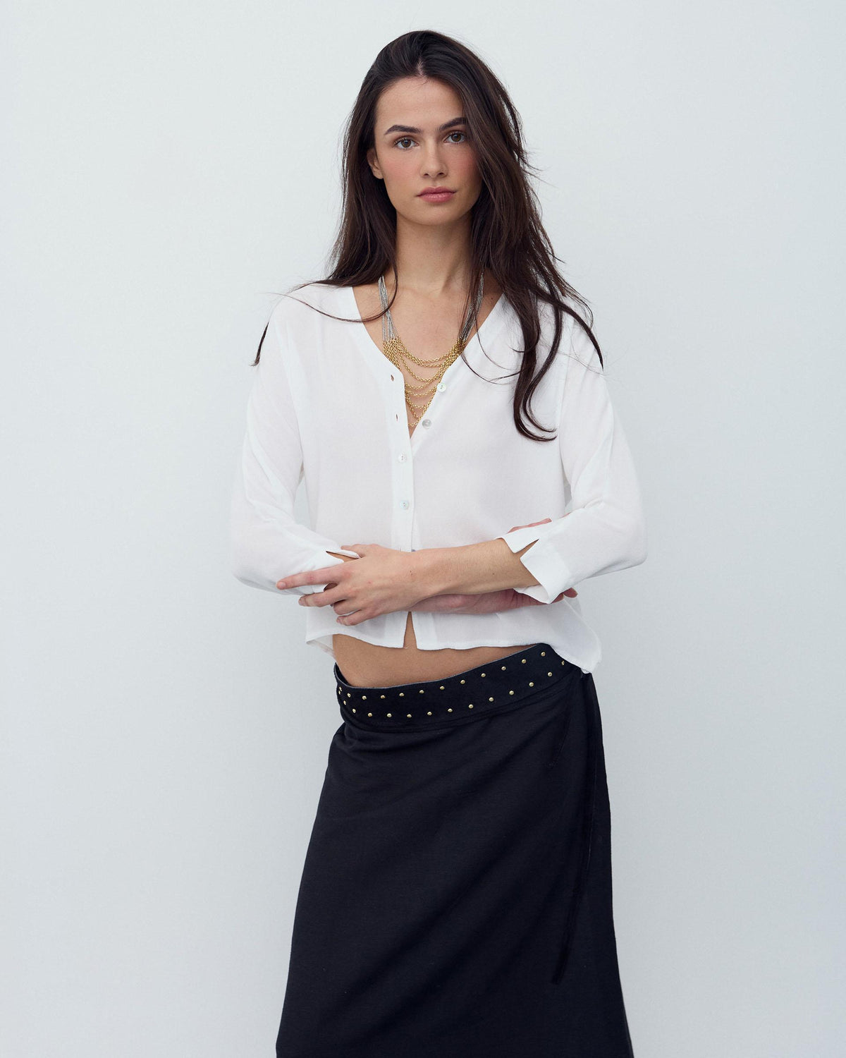 Blusa Básica Escote Pico Blanca