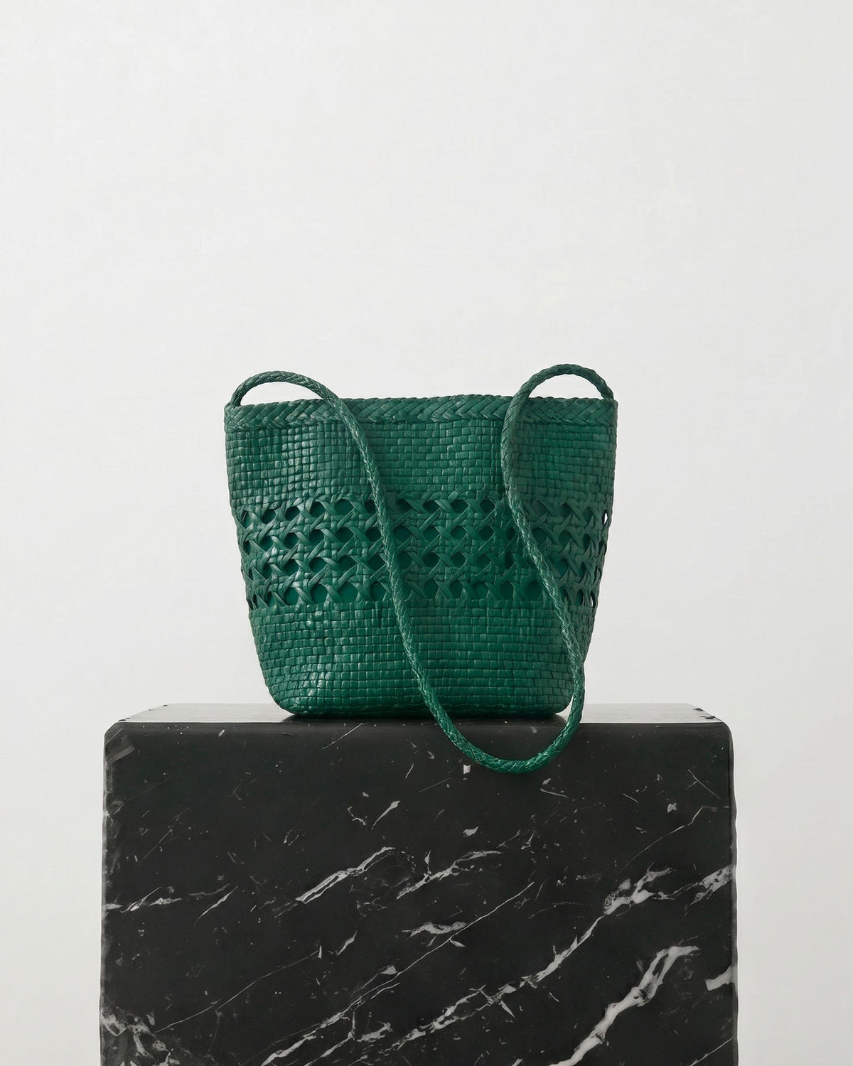 Green Braided Leather Bucket Bag