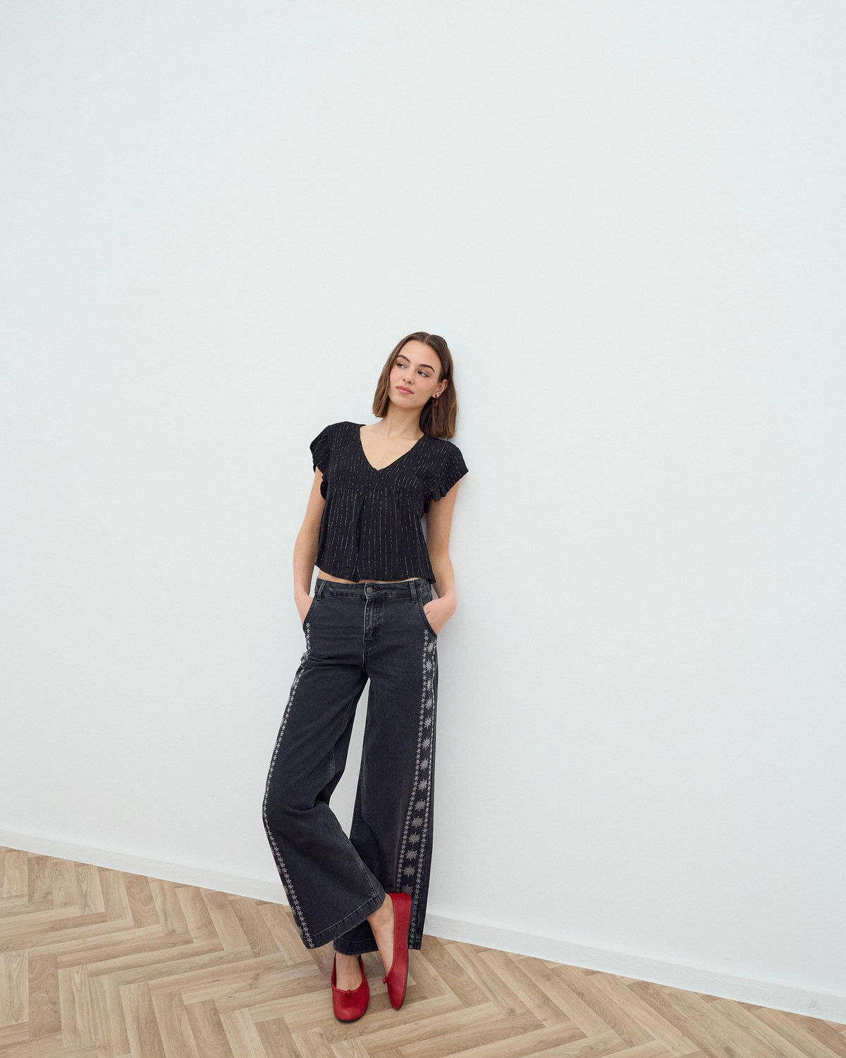 Jeans Brillos Laterales Antracita