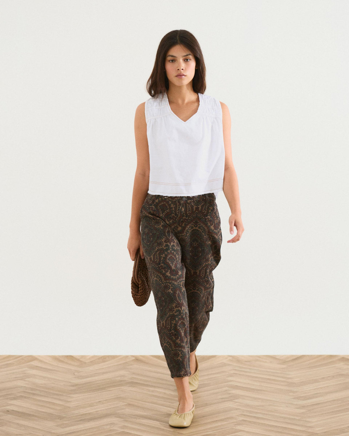 Brown Indian Print Balloon Jeans