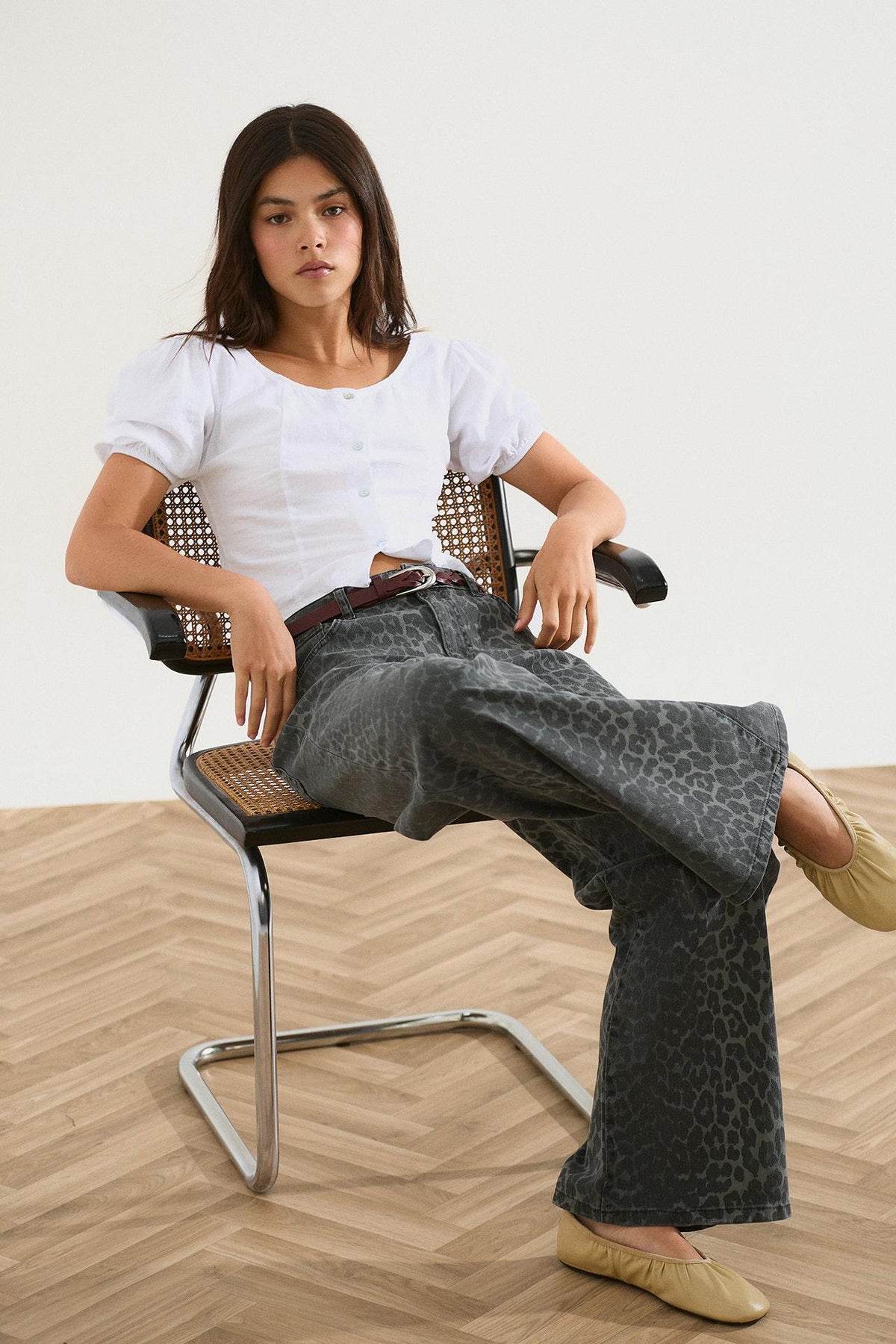 Jeans Wide Leg Animal Print Gris