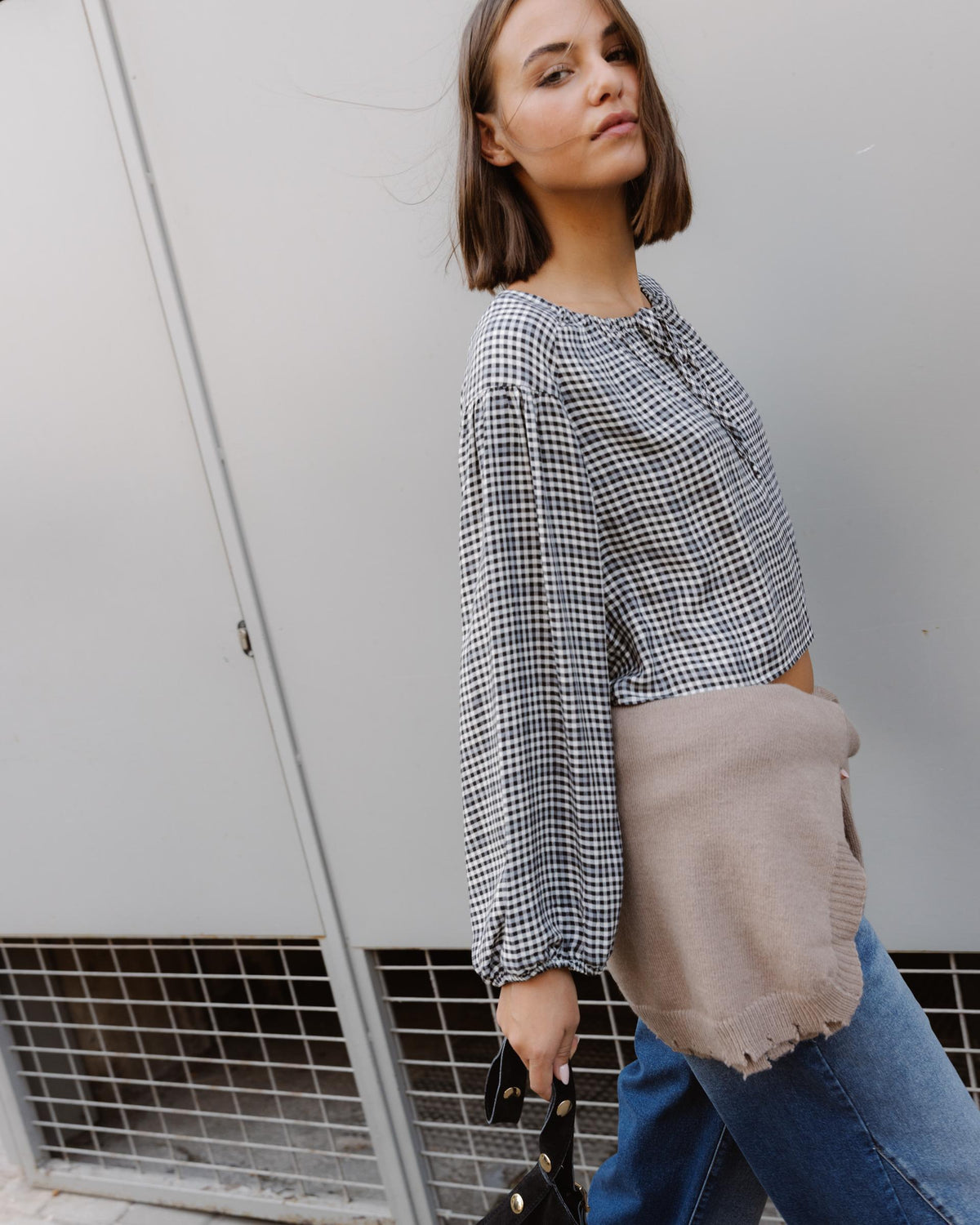 Blusa a Quadretti Fiocco Nero