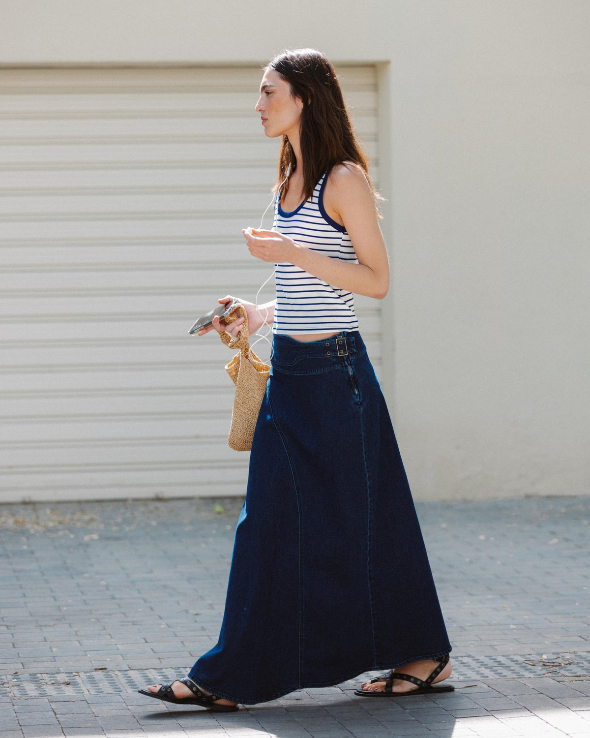 Dark Blue Side Buckle Belt Skirt