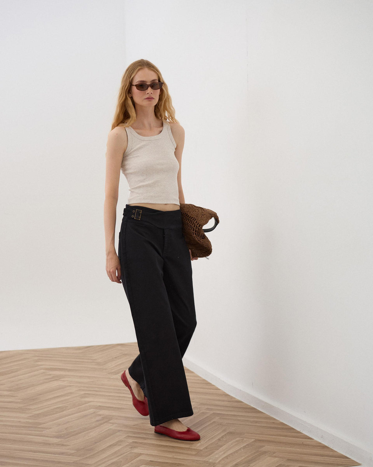 Black Jeans with Side Buckle Belt Detail