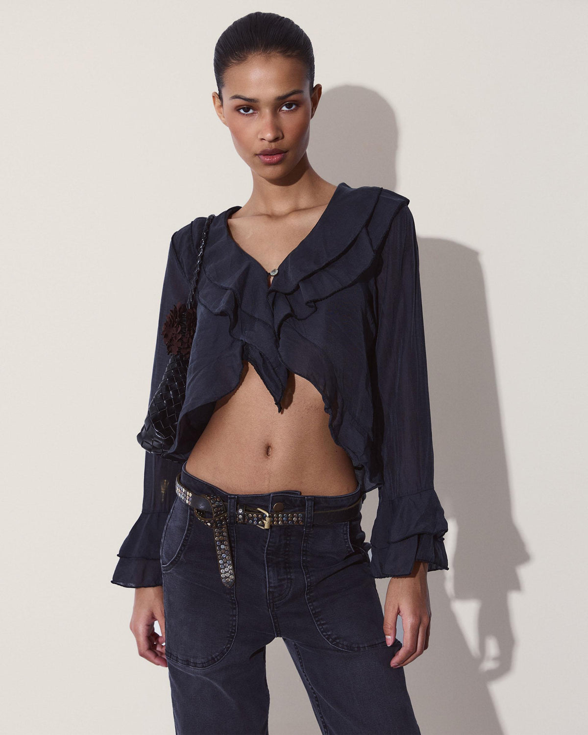 Tencel Ruffle Blouse Black