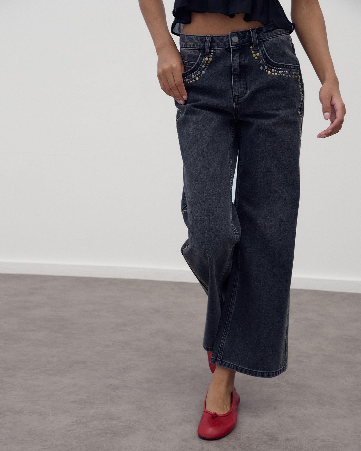 Jeans Tachuelas Bicolor Antracita
