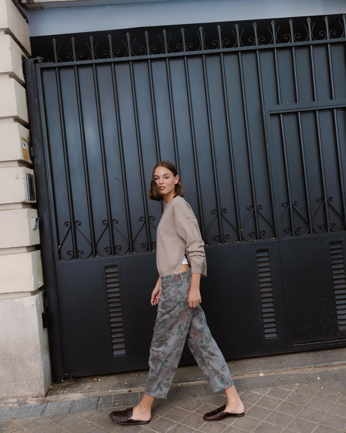 Jeans Balloon Fiori Verde Scuro
