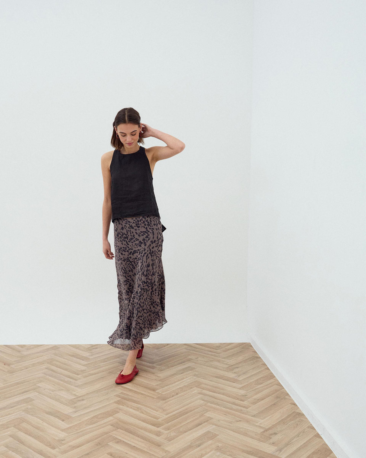 Brown Animal Print Asymmetric Skirt