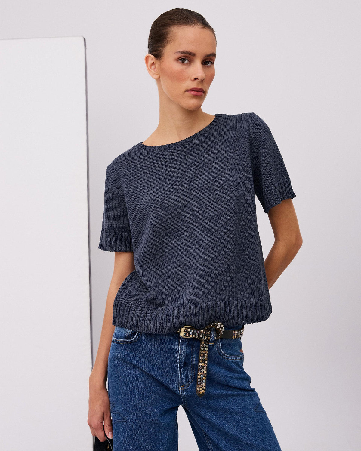 Navy Blue Basic Short Sleeve Top