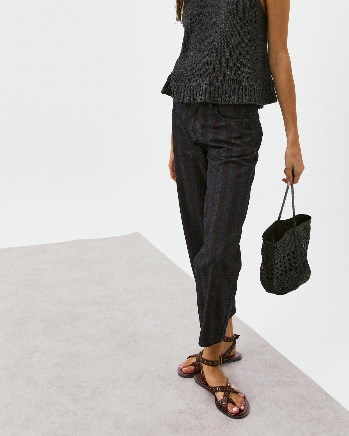 Dark Blue Striped Balloon Jeans