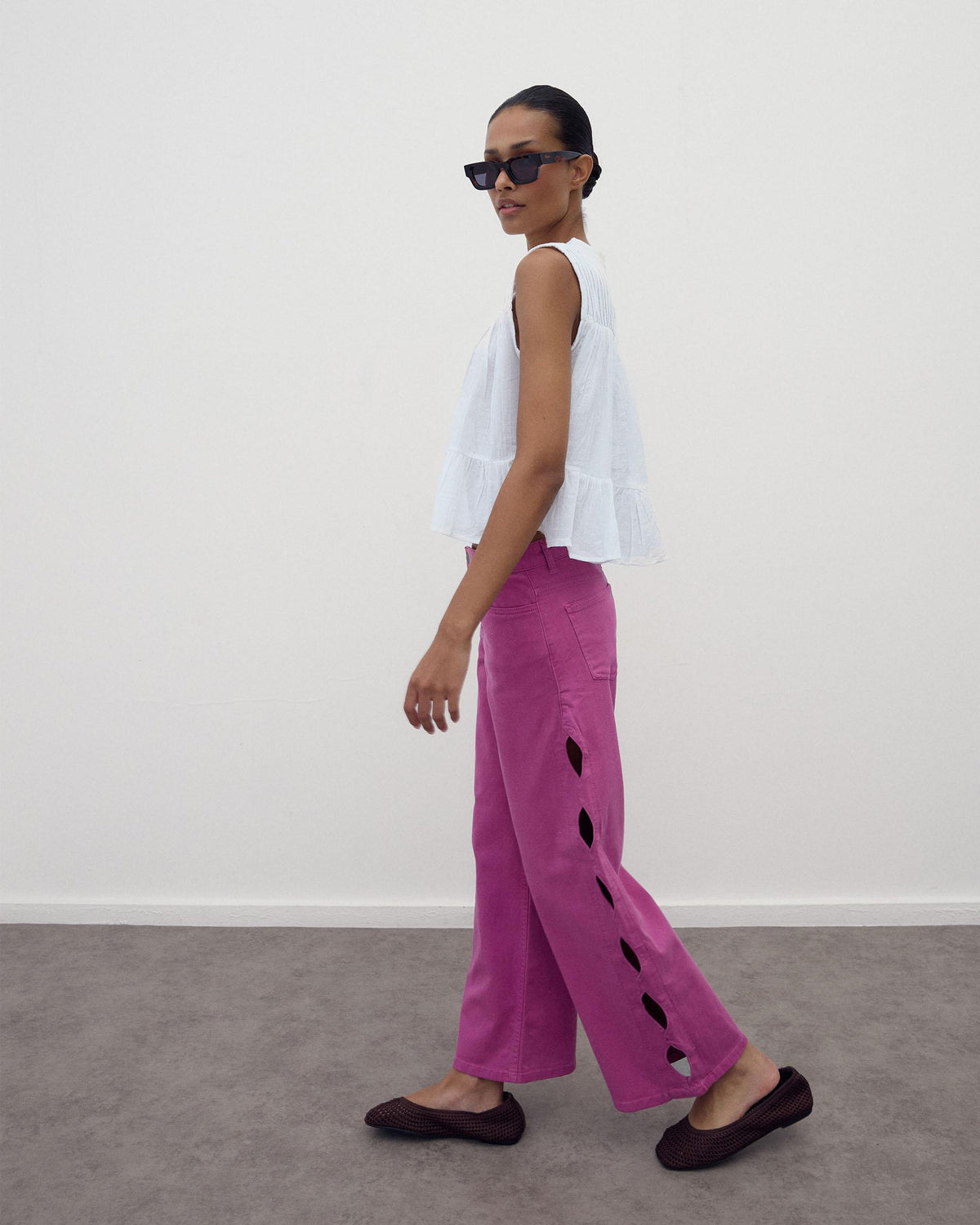 Fuchsia Oval Cut-Out Jeans