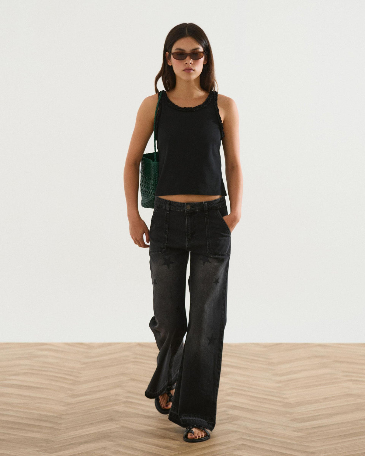 Jeans Worker Estrellas Brillos Antracita