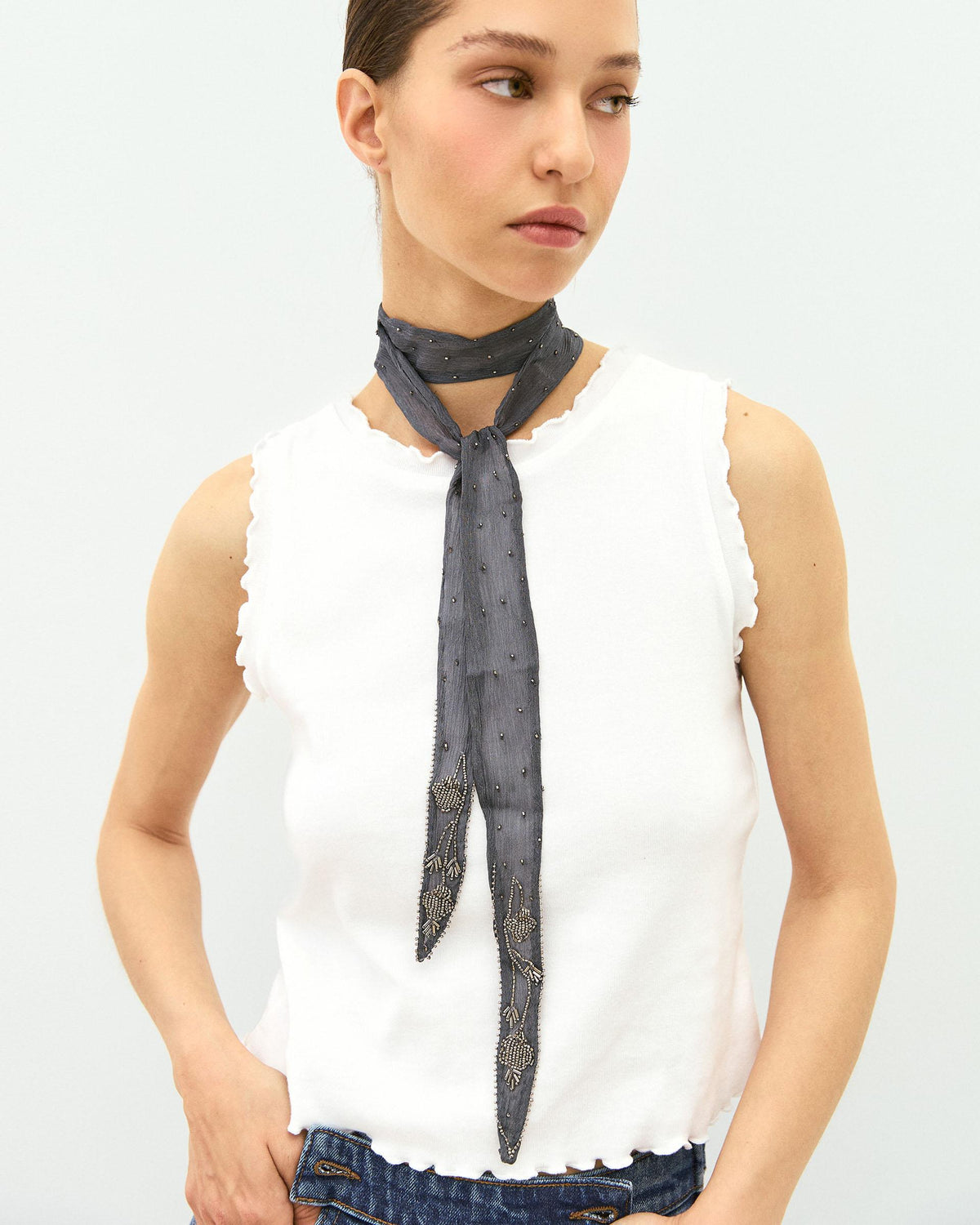 Anthracite Embroidered Organza Necklace