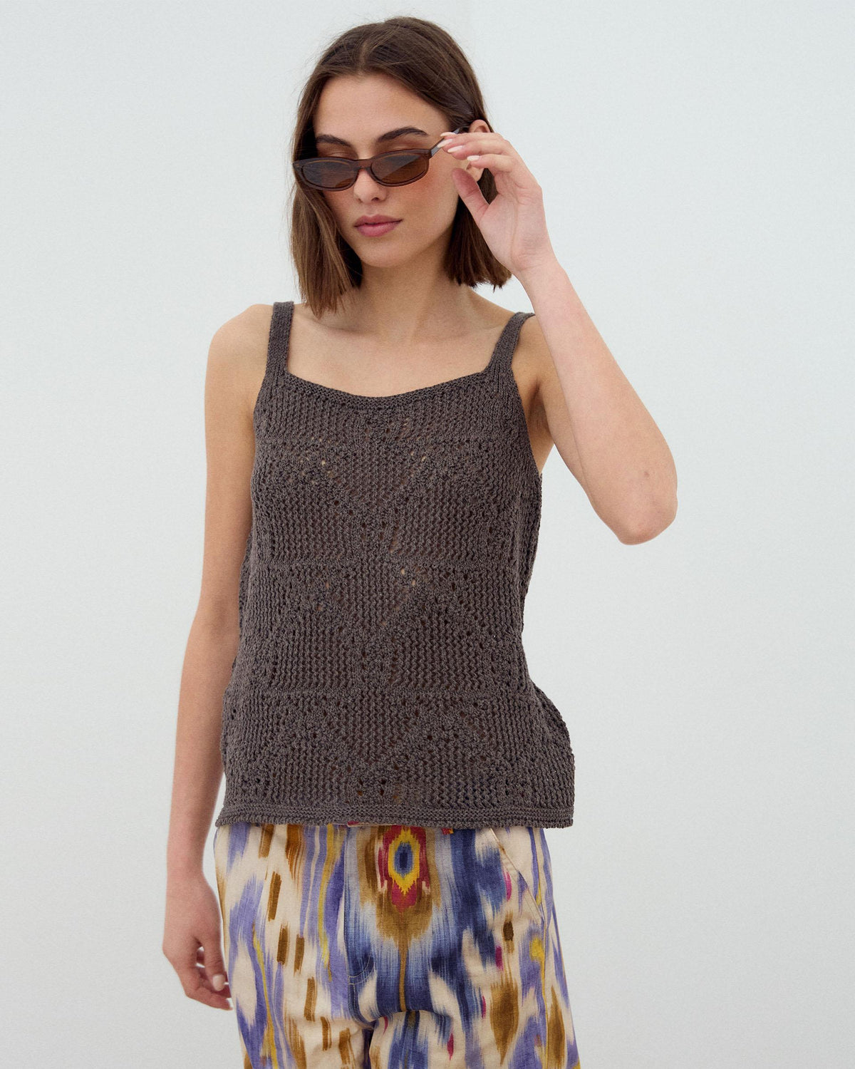Brown Cut-Out Knit Strappy Top