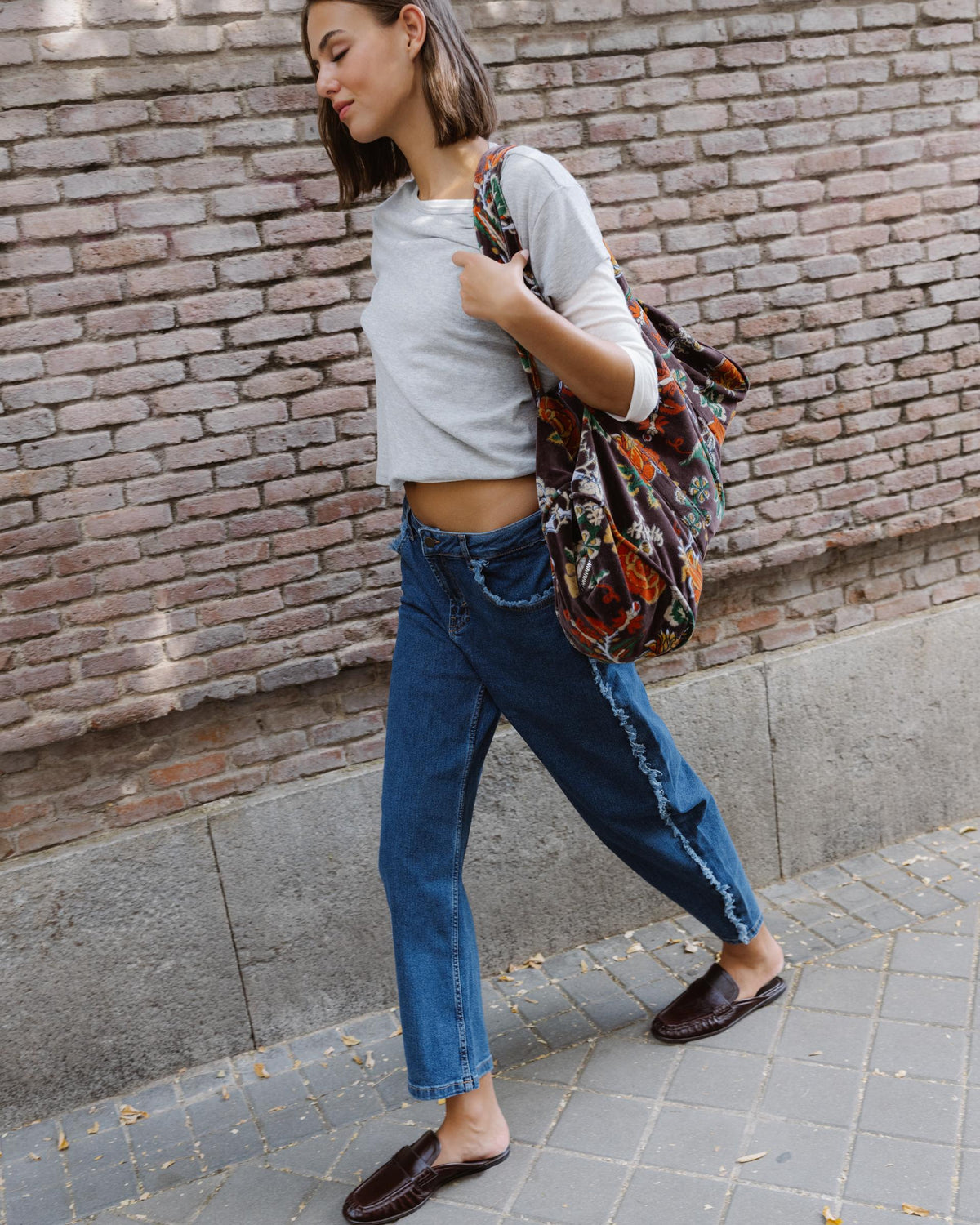 Blue Jeans with Frayed Side Seams