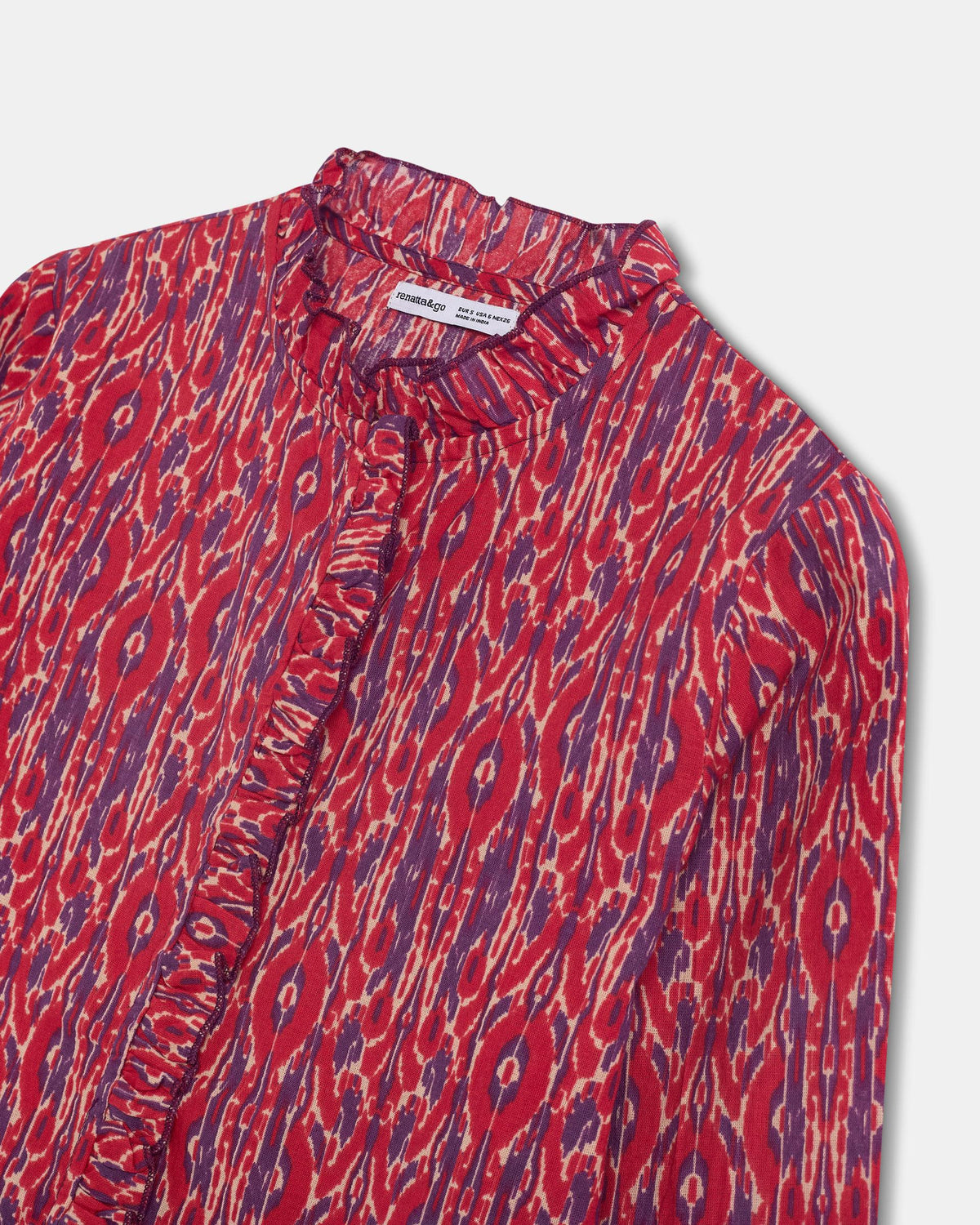 Red Ethnic Print Ruffle Blouse