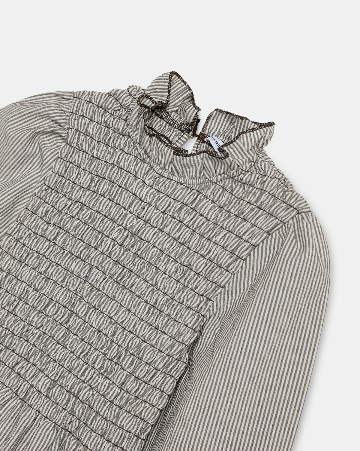 Long Sleeve Crinkle Striped Blouse Brown