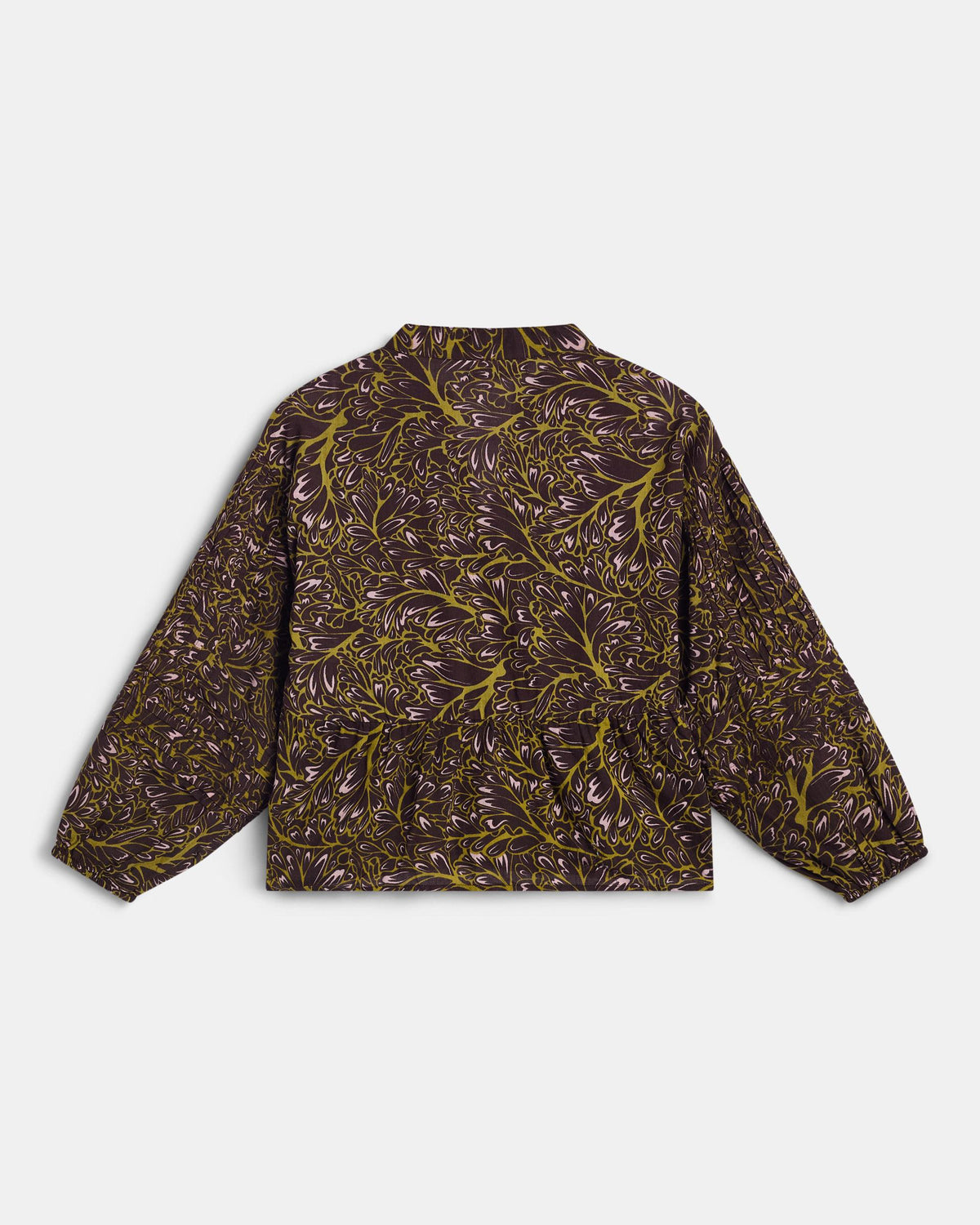 Blusa Marrone Stampata con Bottoni sul Davanti