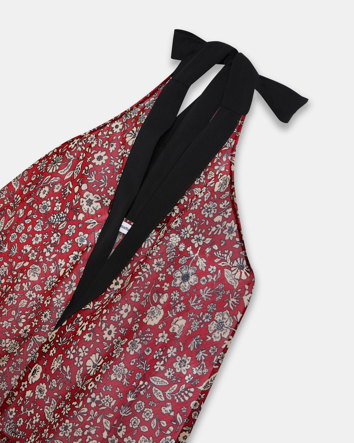 Red Floral Halter Top with Contrast Trim