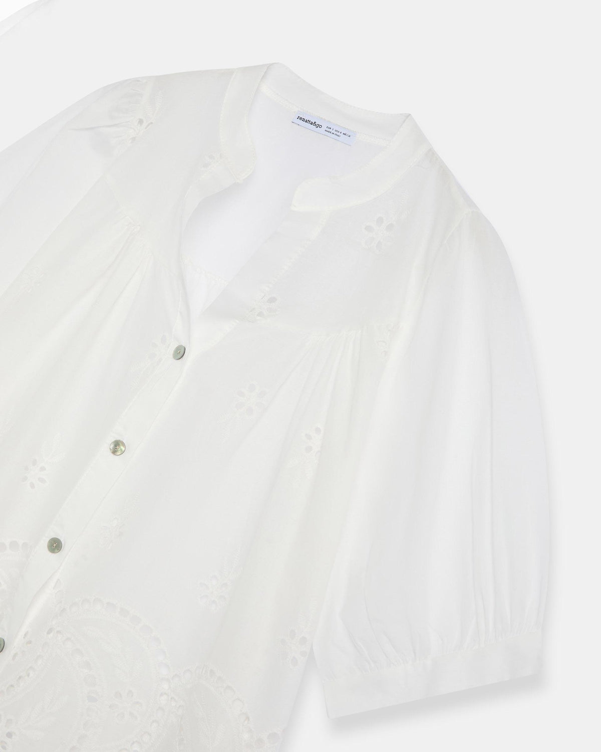 Blusa Manga Francesa Troquelados Blanca