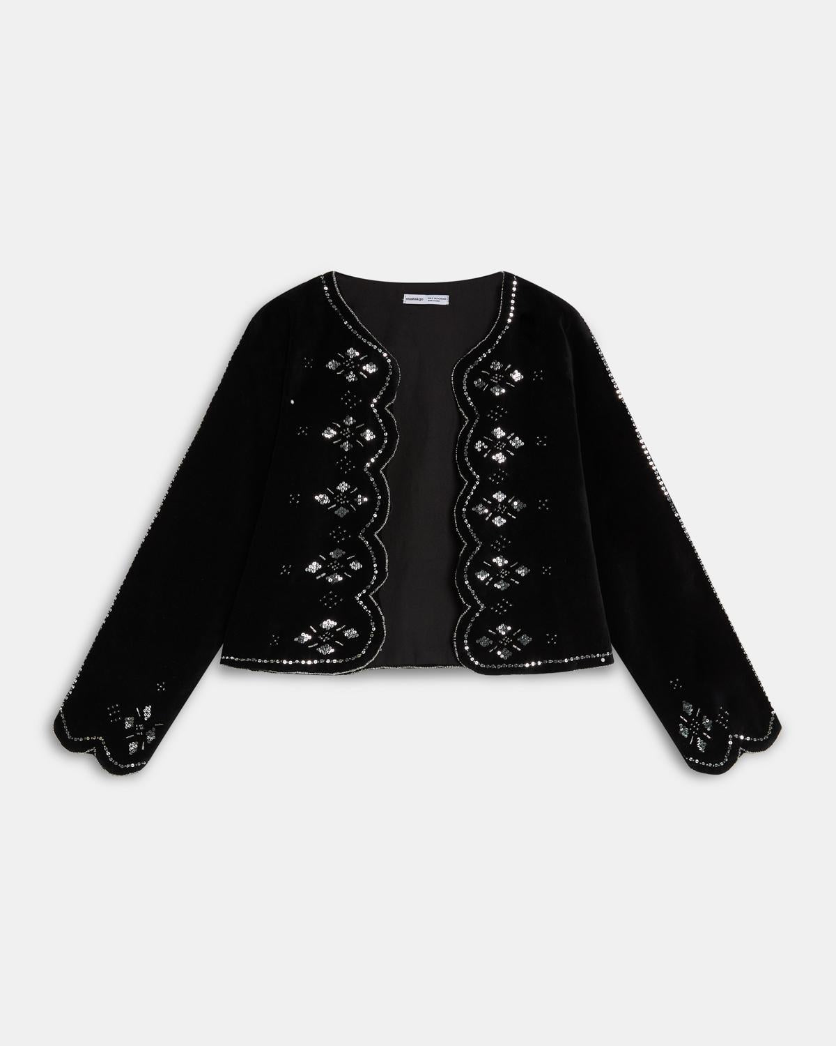 Chaqueta Terciopelo Ondas Abalorios Negra