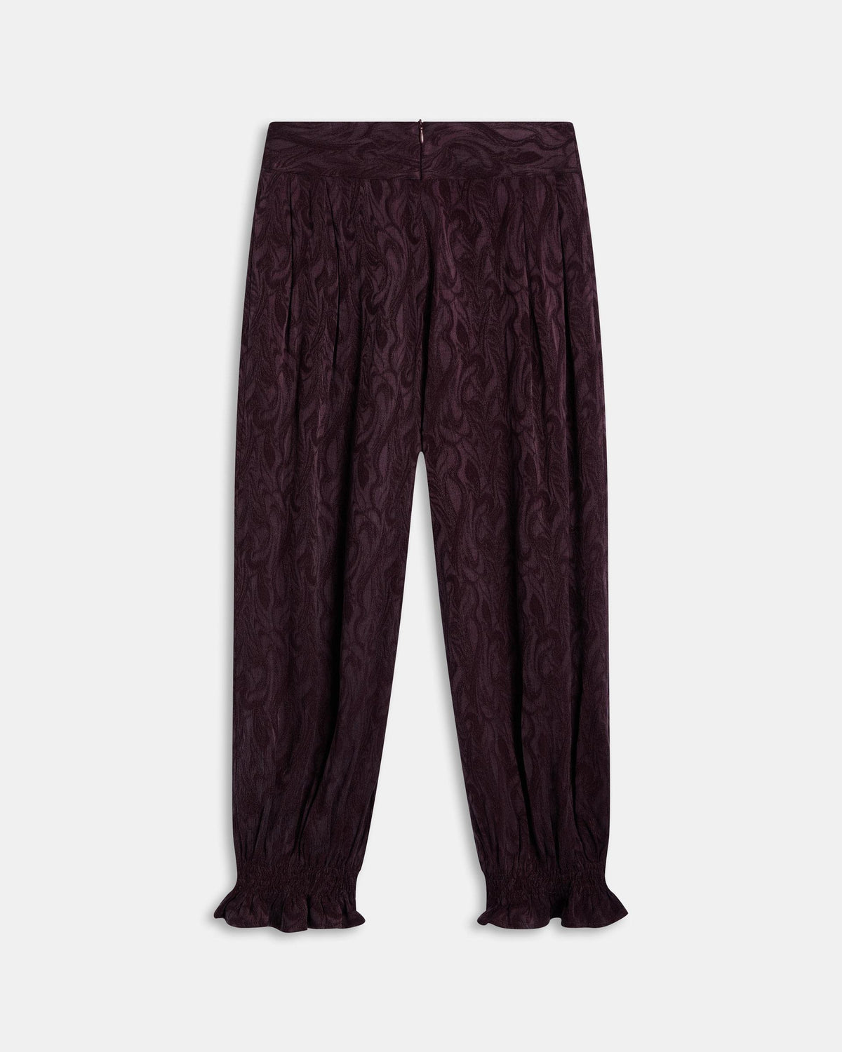 Pantaloni Jacquard Viola con Elastico e Volant