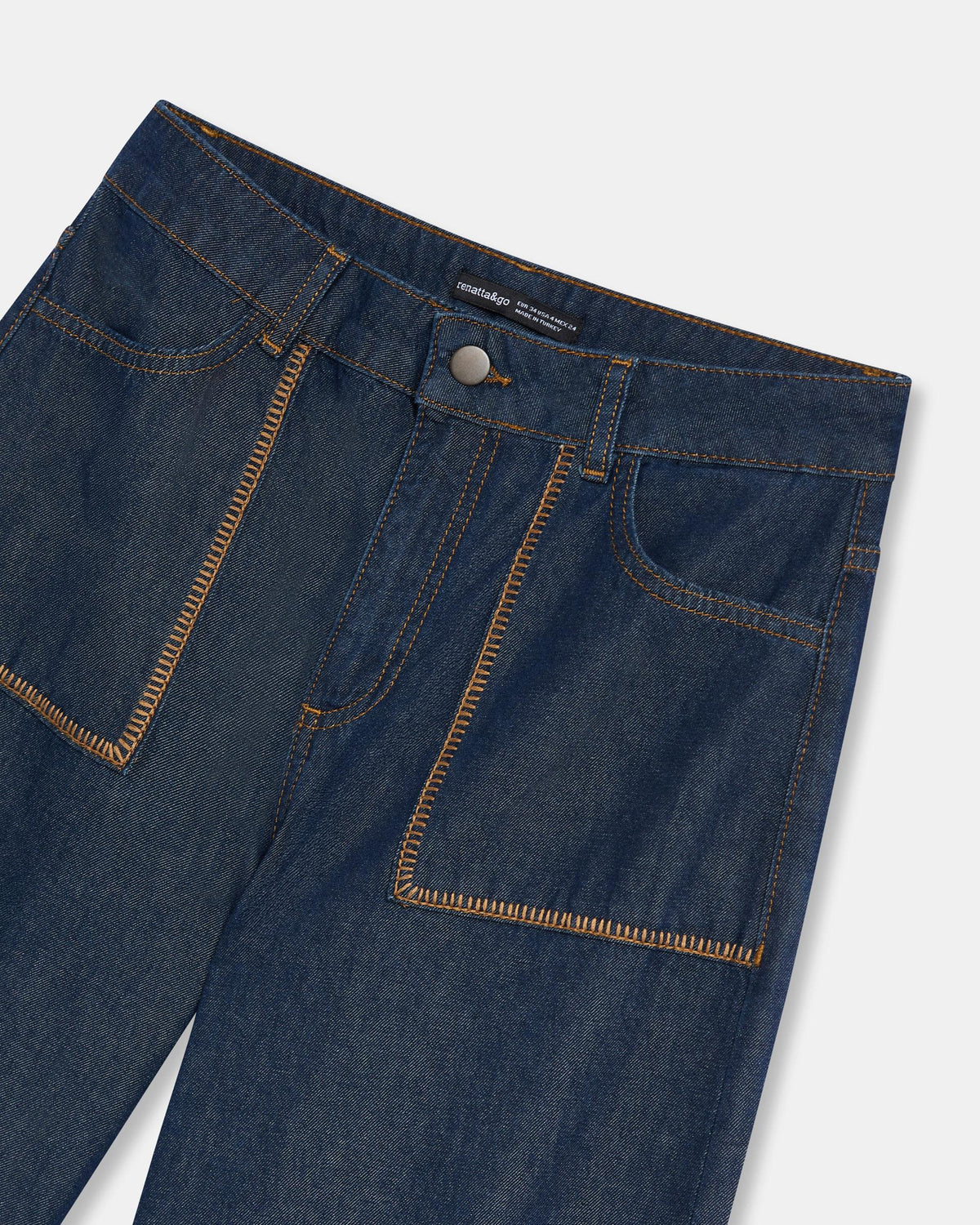 Dark Blue Jeans with Contrast-Stitch Pockets