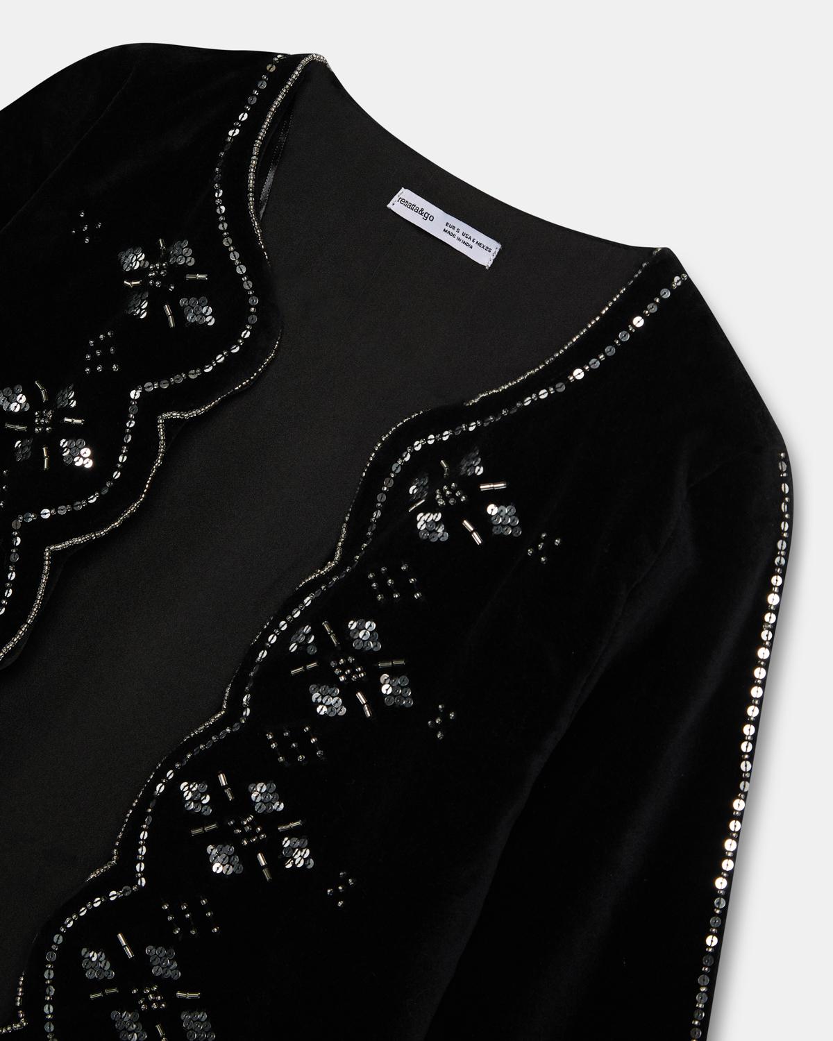 Chaqueta Terciopelo Ondas Abalorios Negra