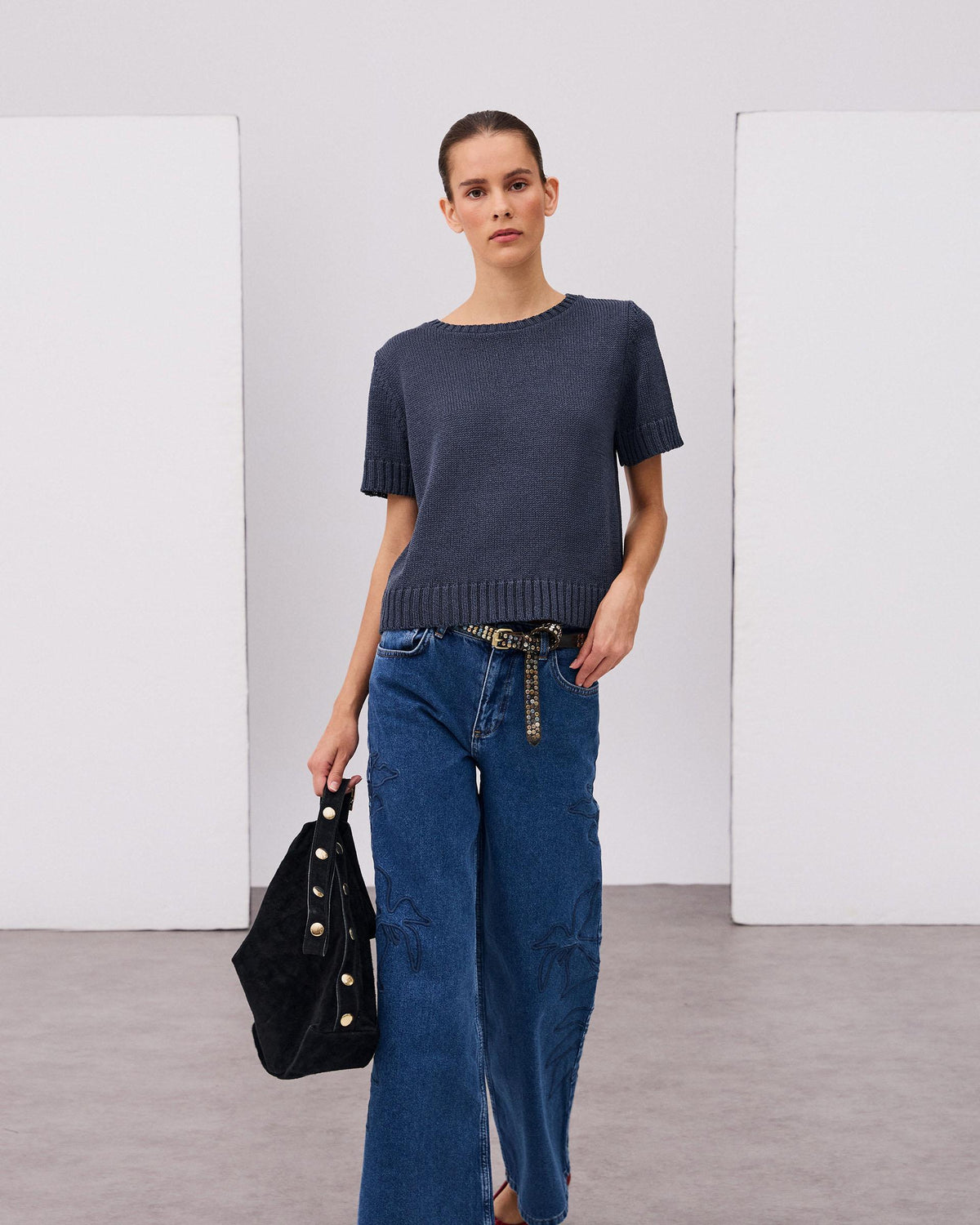 Navy Blue Basic Short Sleeve Top