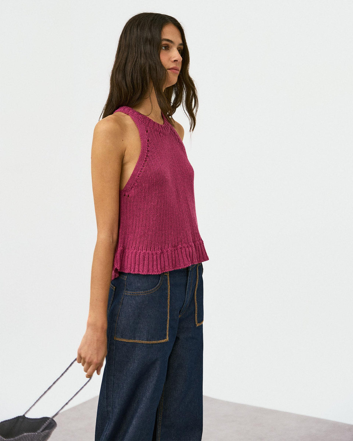 Pink Ribbed Sleeveless Round-Neck Top