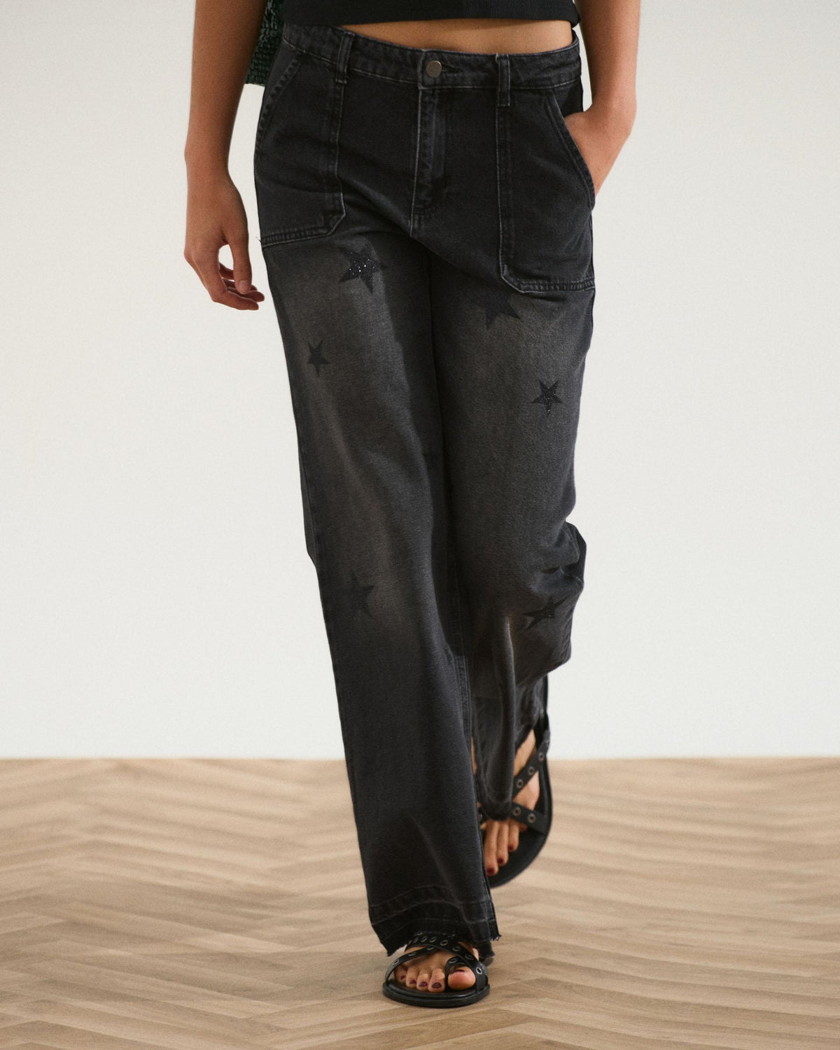 Jeans Worker Estrellas Brillos Antracita