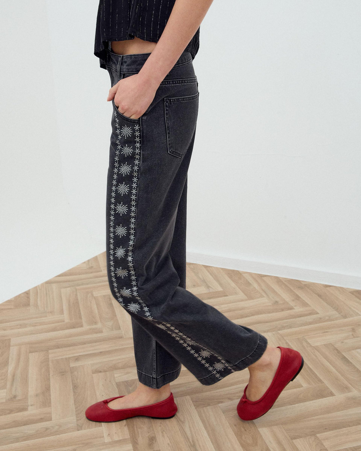 Jeans Brillos Laterales Antracita