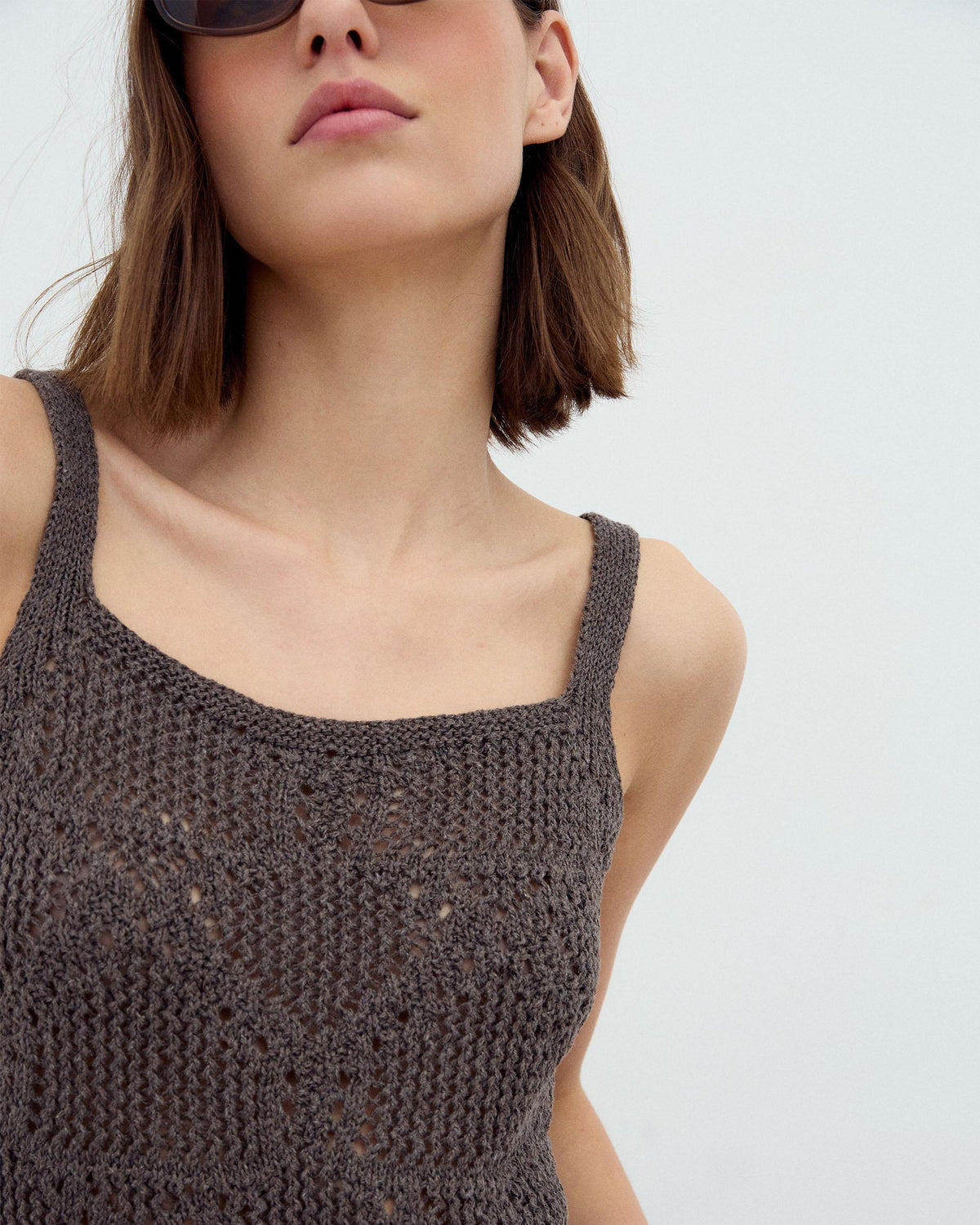 Brown Cut-Out Knit Strappy Top