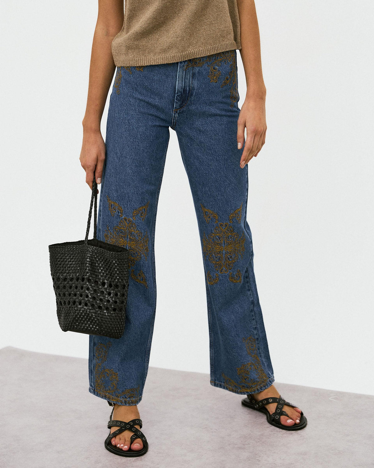 Blue Ethnic Embroidered Jeans