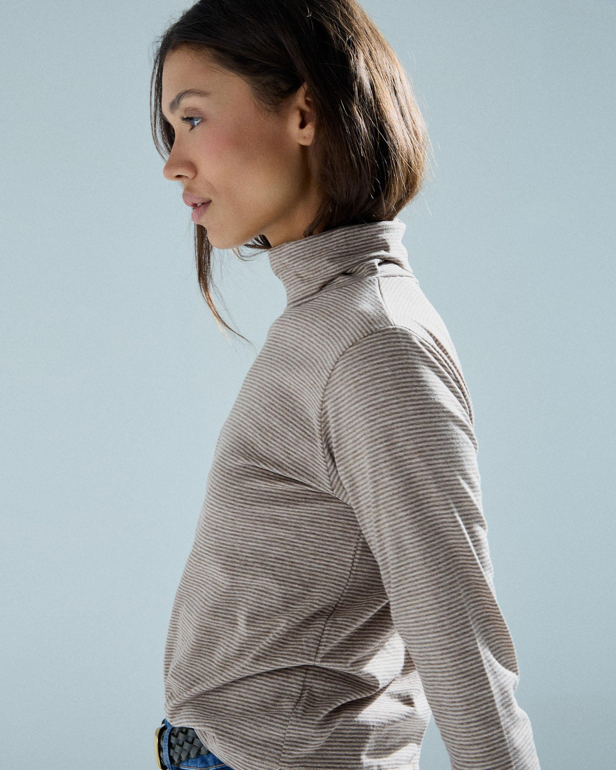 Braunes Rollkragenshirt mit Streifen