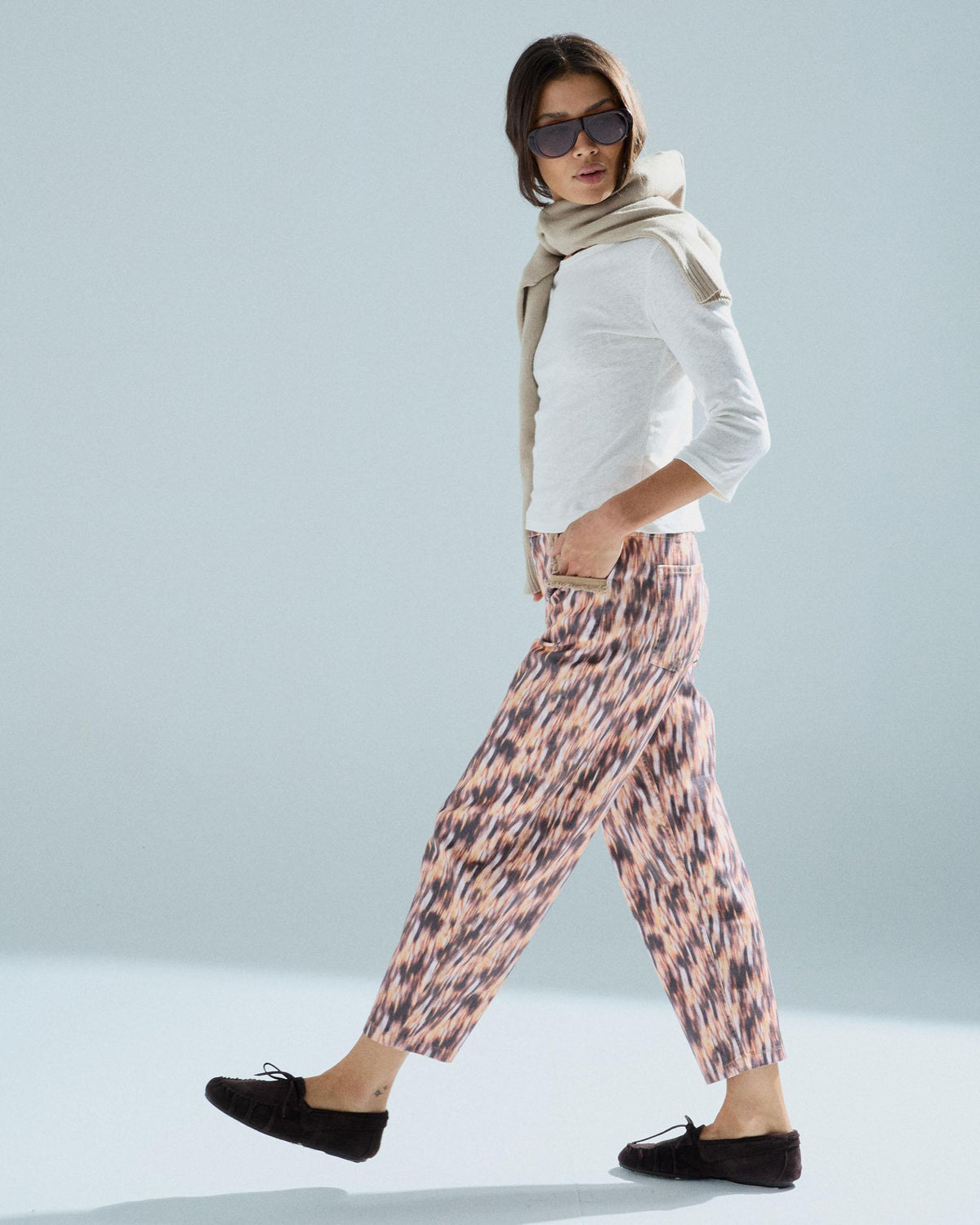 Printed Frayed Pocket Jeans Multicoloured