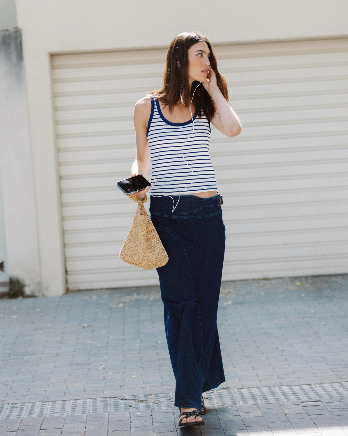 Dark Blue Side Buckle Belt Skirt