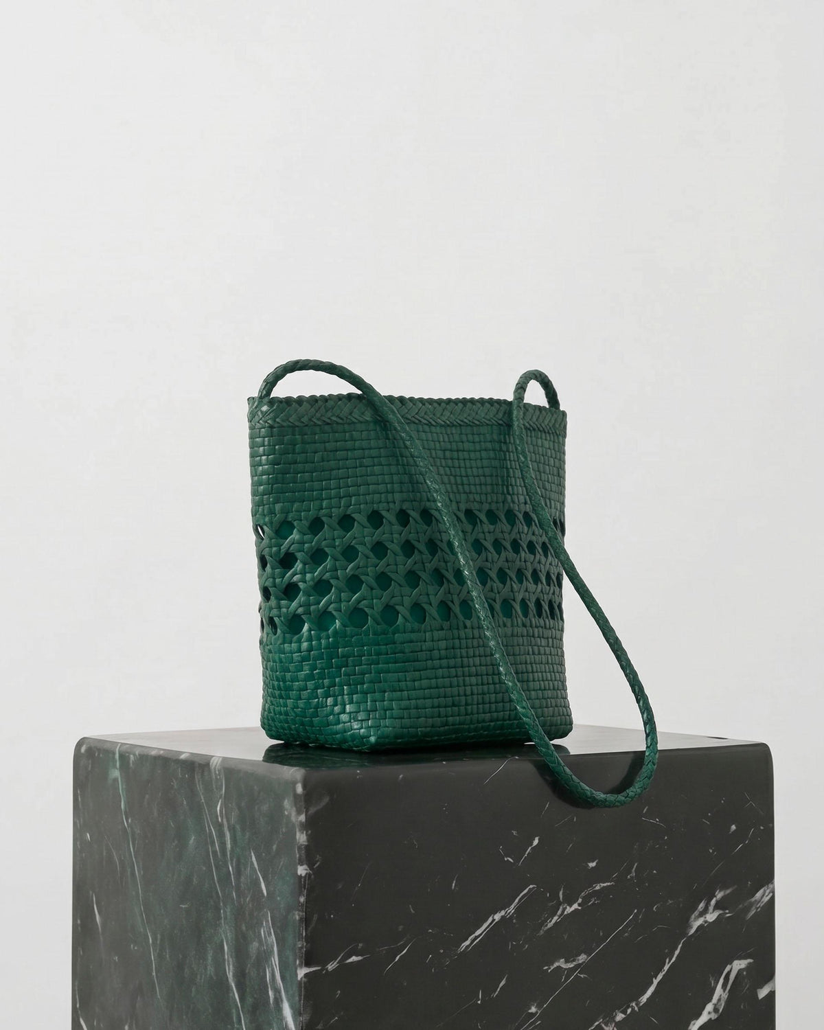 Green Braided Leather Bucket Bag