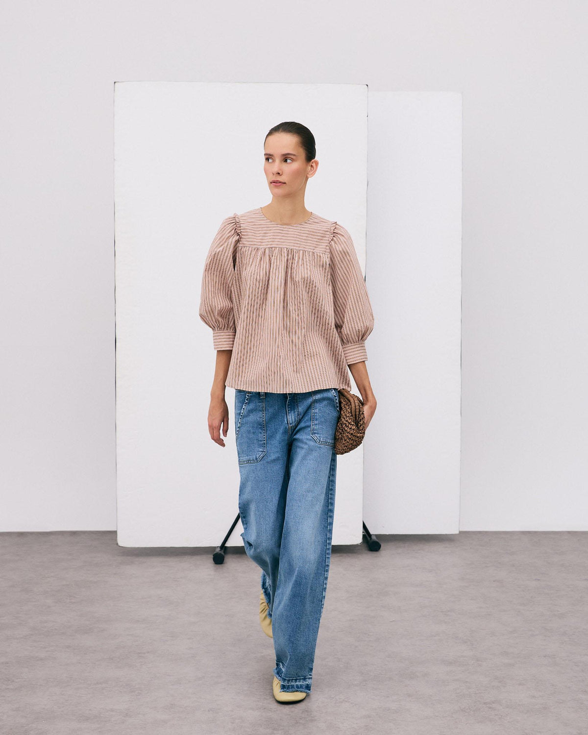 Pink Striped Yoke Blouse