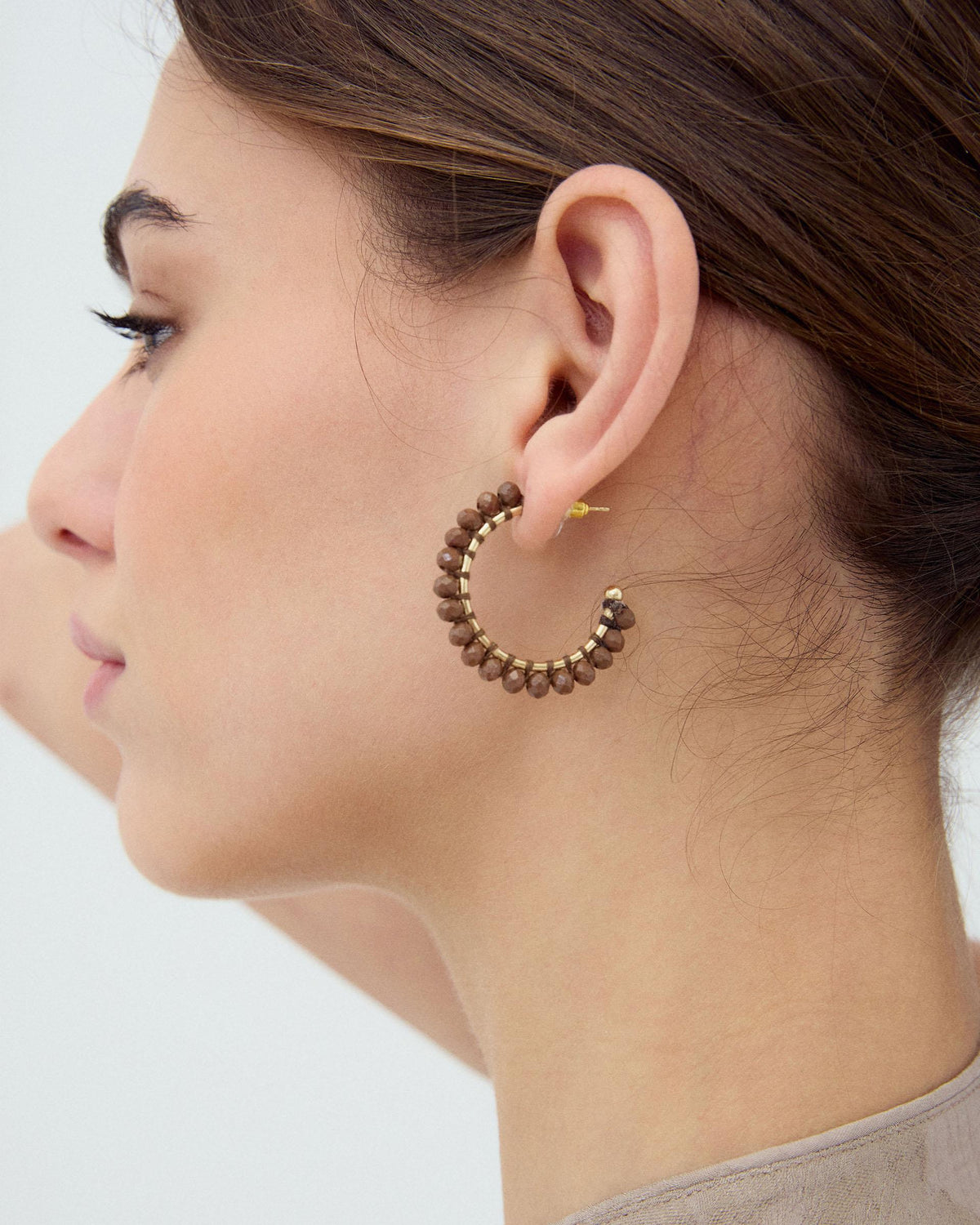 Pendientes Aros Bolitas Marrón