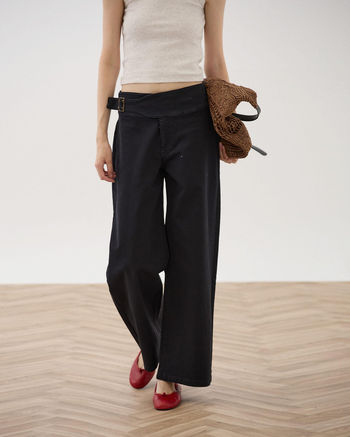 Black Jeans with Side Buckle Belt Detail