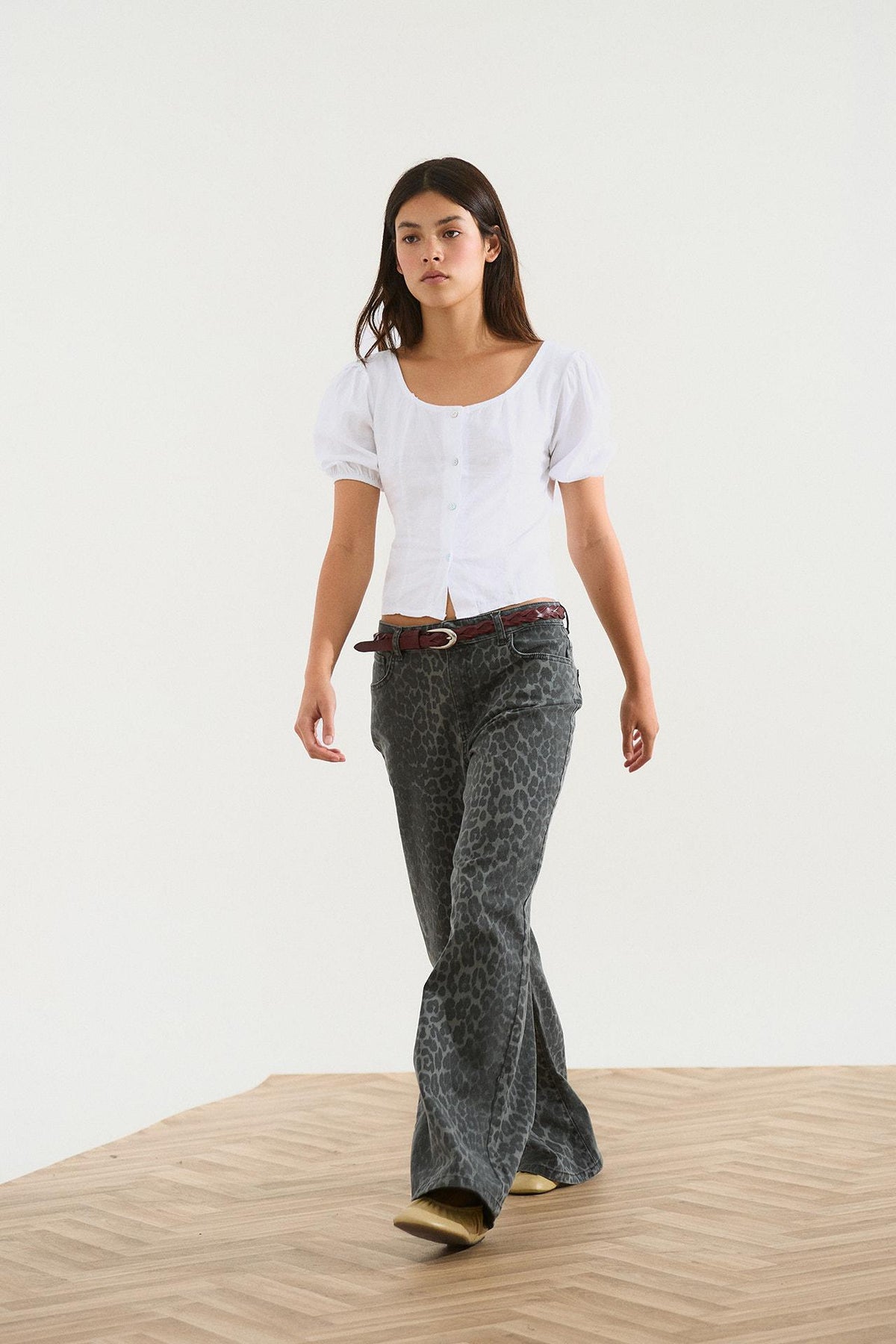 Jeans Wide Leg Animal Print Gris