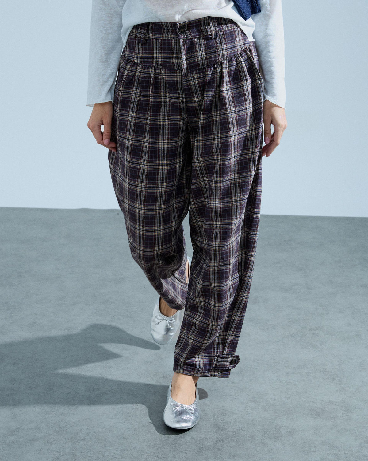 Pantalón Canesú Cuadros Marrón