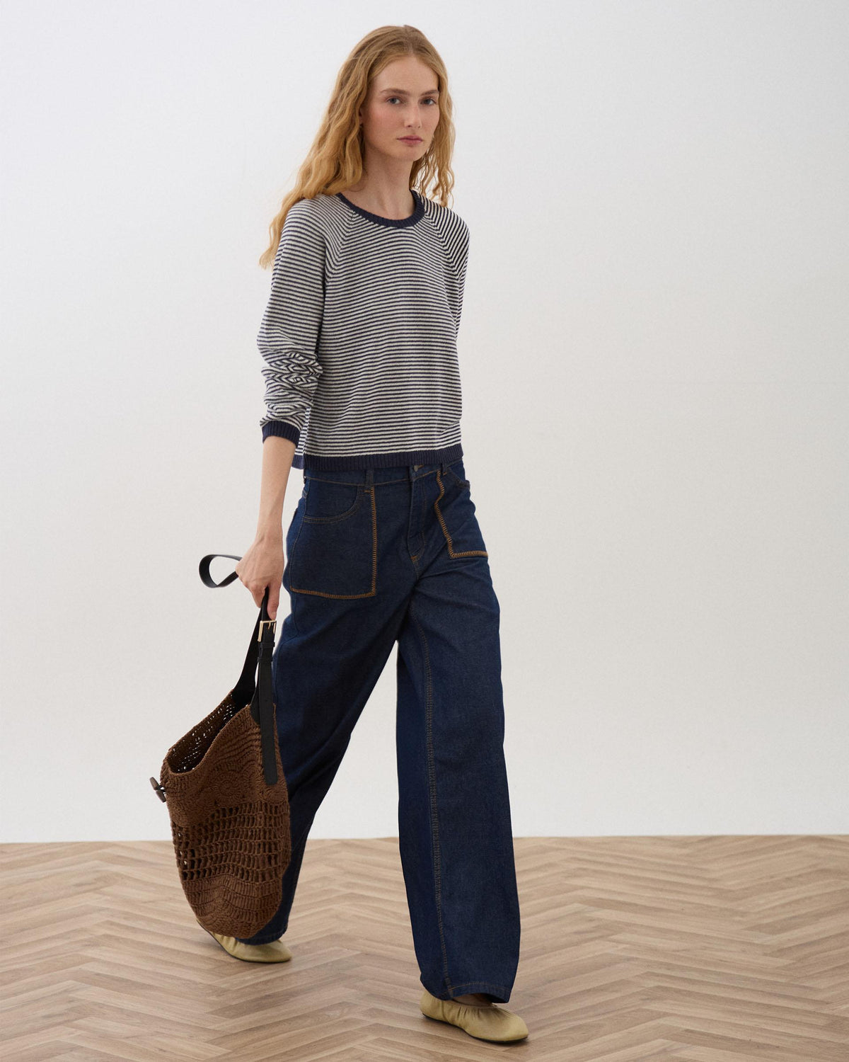 Dark Blue Jeans with Contrast-Stitch Pockets