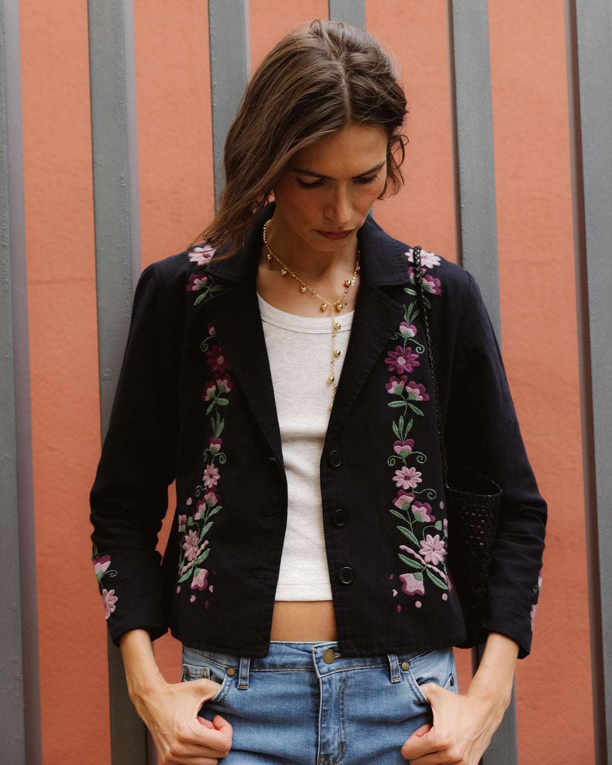 Blazer Bordados Florales Negro