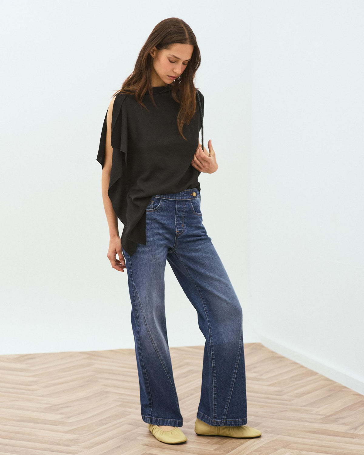 Jeans Botones Cinturilla Cremallera Lateral Azul