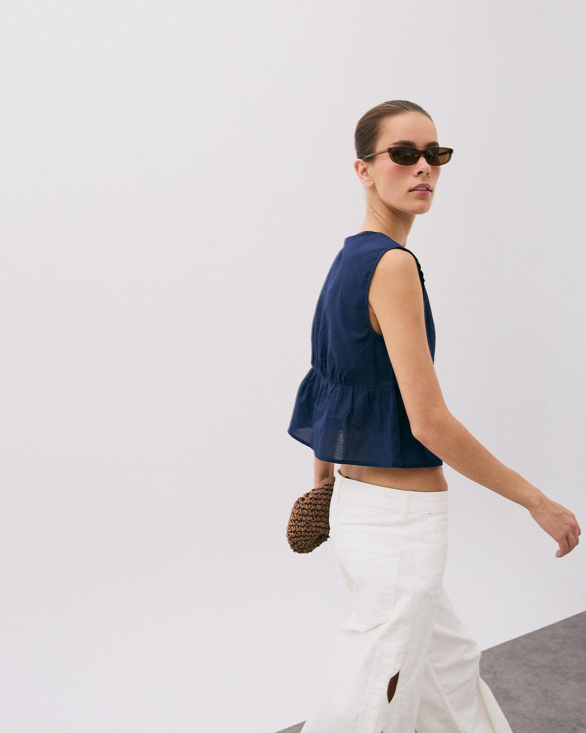 Navy Blue Floral Embroidered Top