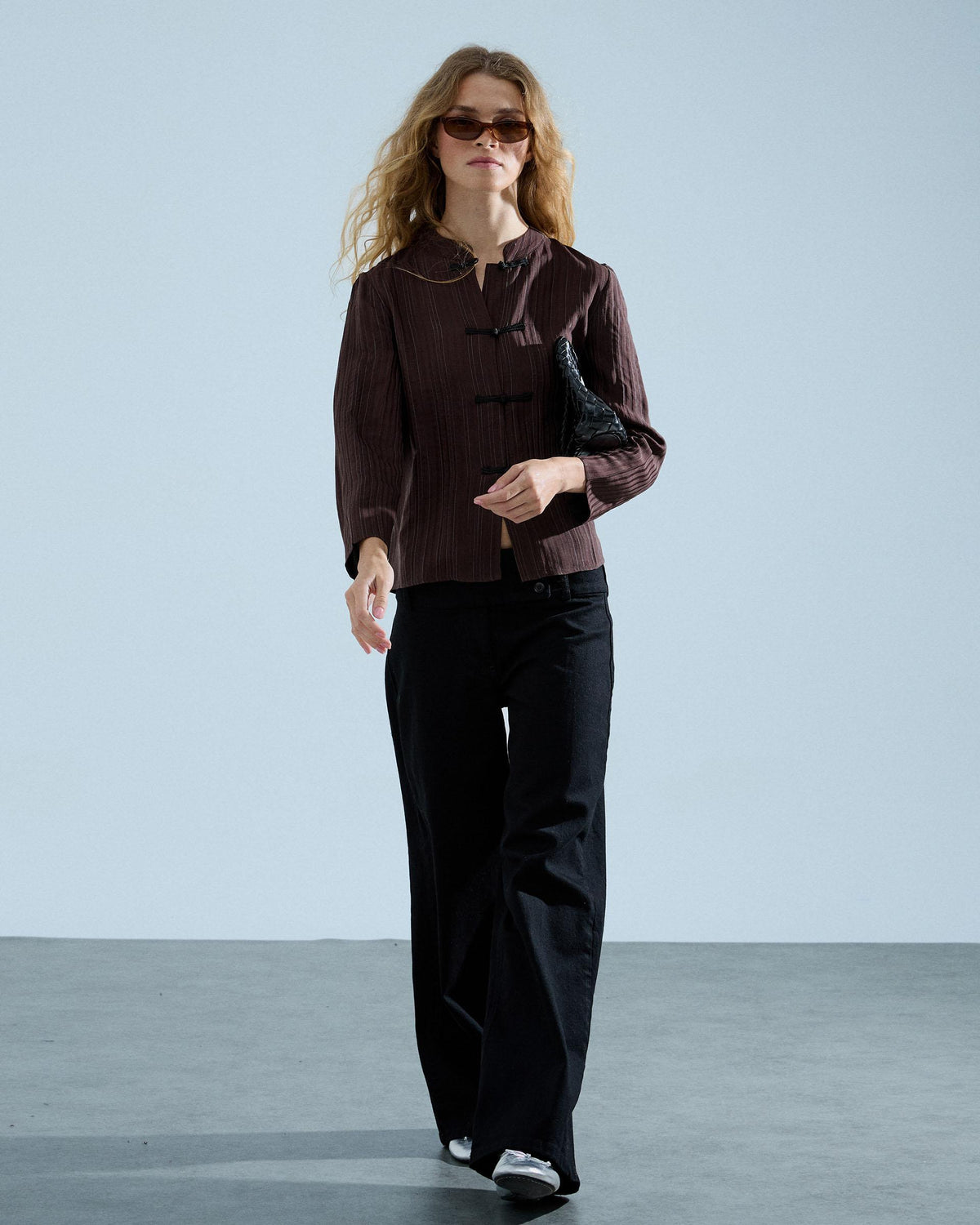 Blusa Tejido Rayas Alamares Marrón