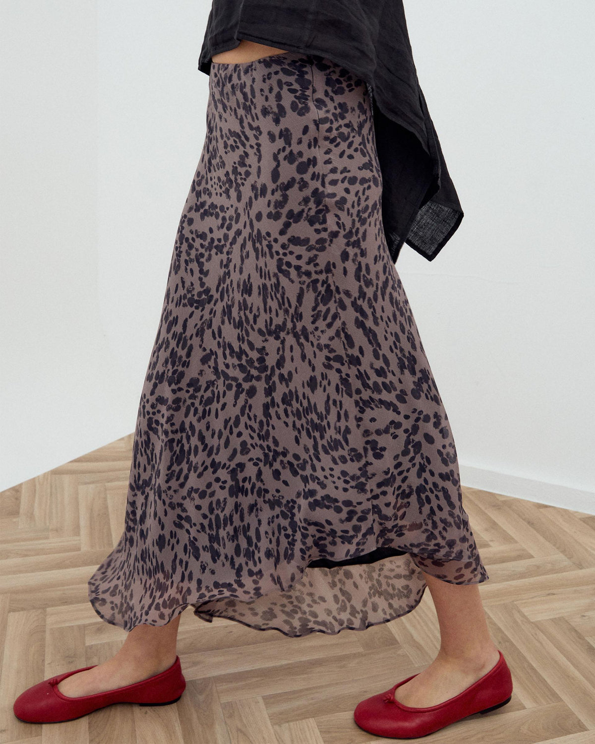 Brown Animal Print Asymmetric Skirt