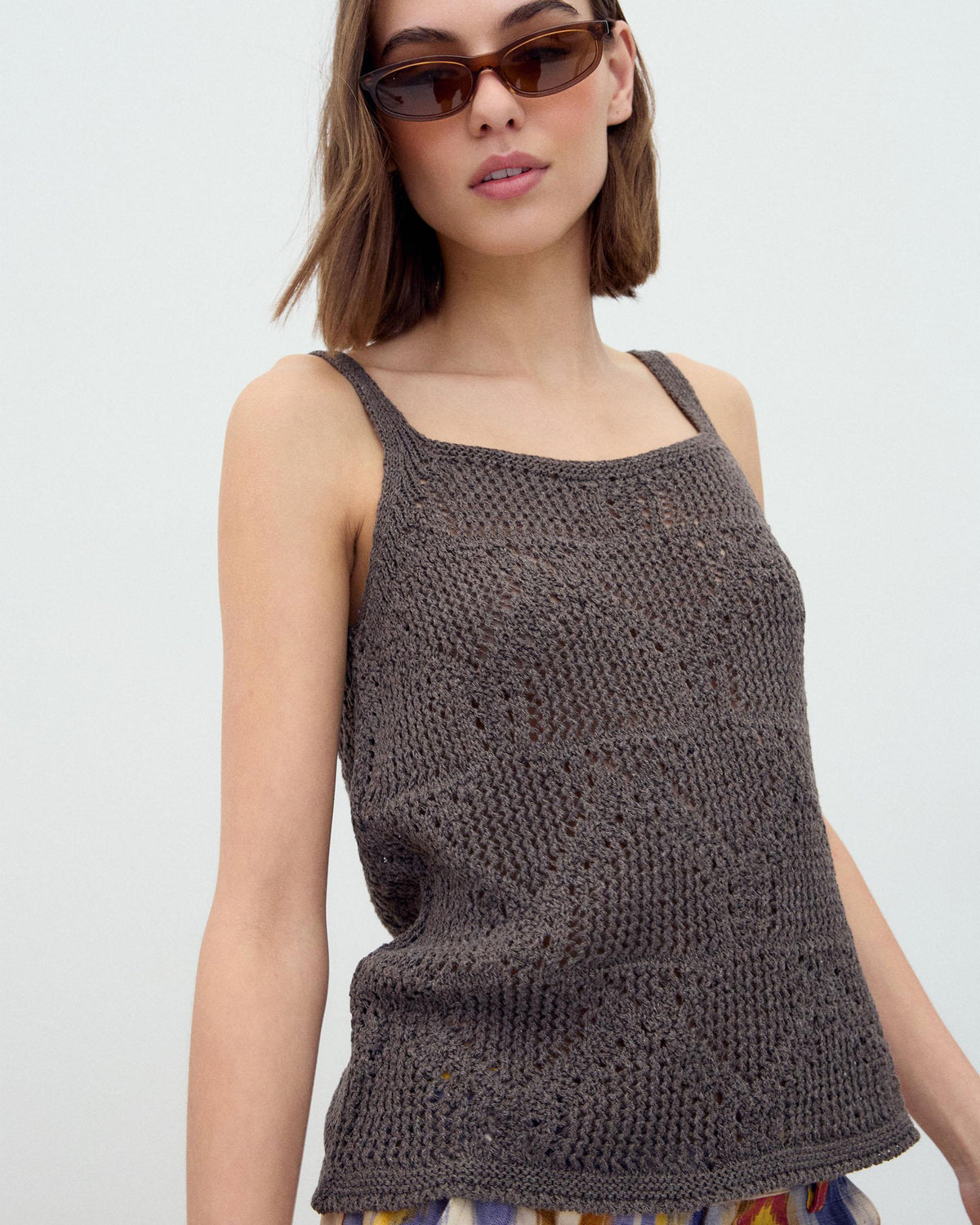 Brown Cut-Out Knit Strappy Top